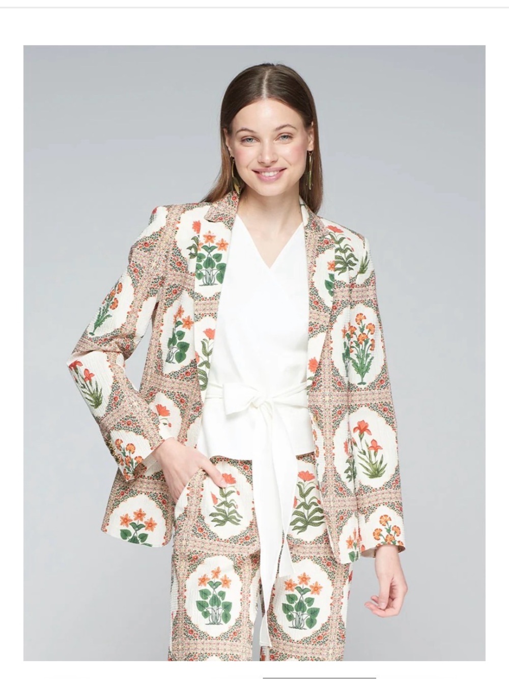 Vilagallo Floral Patchwork Blazer in White, Green & Orange small 38